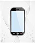 Generic black smartphone on white background with blank space for your own design or image. Useful for mobile applications presentation. EPS 8 vector, cleanly built with no open shapes or strokes. Grouped and ordered in layers for easy editing.