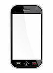 Generic black smartphone isolated over white with blank space for your own design or image. Useful for mobile applications presentation. EPS 8 vector, cleanly built with no open shapes or strokes. Grouped and ordered in layers for easy editing.