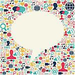 Social media icons texture in talk bubble shape composition background. Vector file available.