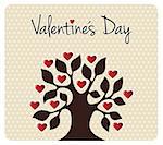 Tree silhouette with heart leaves shapes. Postcard background for Valentines day. Vector file available.