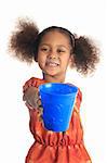 African American children and Asian long hair drinks milk metisse isolated