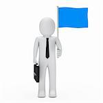 business man with briefcase hold blue flags