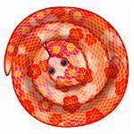 Coiled Chinese New Year Snake with Cherry Blossom Pattern Illustration Isolated on White Background