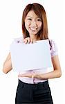 Mixed race Asian woman holding a white board, ready for text