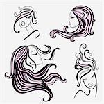 Beautiful Women with long hair. Vector  Illustration.