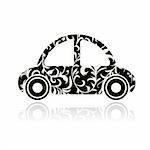 Vintage black car with floral ornament for your design