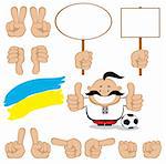 Smiling cartoon man with gestures and blank signs set. Euro 2012 design. Separate layers.