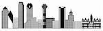 Dallas Texas City Skyline Panorama Black and White Silhouette Clip Art Illustration