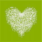 White floral heart shape on green