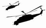 Flying helicopters silhouette. Vector