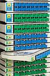 fiber optic cable management system with green and blue SC connectors