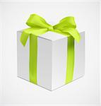 Vector illustration of gift box with green silk ribbon