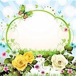 Springtime background with butterflies and roses