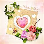 Valentine's day card. Decorated background with heart and roses