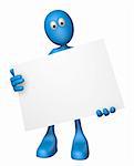 blue guy with blank sign - 3d illustration