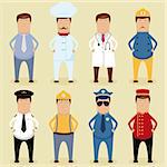 Vector worker set - ofice worker, chef, doctor, fireman, pilot, carpenter, policeman, porter