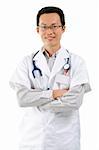 Asian male doctor portrait on white background