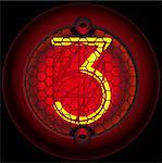 Digit 3 (three). Nixie tube indicator of the numbers of retro style isolated on black