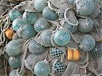 glass float, old fishing nets catch closeup