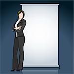 illustration of business lady standing with bill board