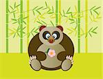 Cute Sitting Panda Holding Flower in Bamboo Forest Illustration