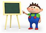 cute little cartoon boy with blackboard - high quality 3d illustration