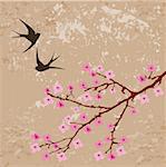 vector floral branch and swallows