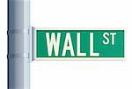 Green isolated Wall Street sign on a metallic post (concept of finance)
