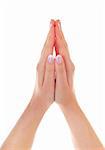 Female hands with french manicure isolated on white background