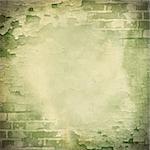 green square grunge background - cracked paint and brick wall. Page to design photo books