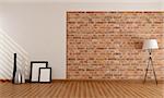 Empty room with old  brick wall frame vase and lamp on parquet floor - rendering