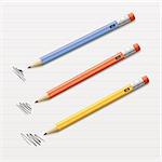 Vector illustration of 3 sharpened pencils isolated on paper