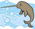 cartoon illustration of narwhal in the water
