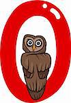 cartoon illustration of O letter for owl