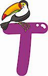 cartoon illustration of T letter for toucan