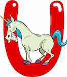 cartoon illustration of U letter for unicorn