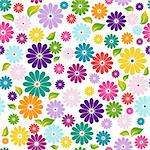 Seamless floral colorful pattern with flowers and green-yellow leaves (vector)