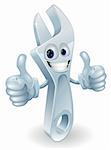 Adjustable spanner man mascot giving a double thumbs up and smiling