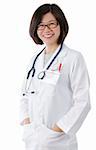 30s mid adult Pan Asian female doctor portrait on white background