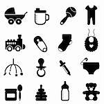 Baby objects icon set in black