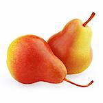 Two ripe red-yellow pear fruits isolated on white background