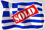 greece crisis concept flag with sold sign, clipping path included