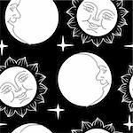 Seamless wallpaper the Moon and Sun with faces  vector background