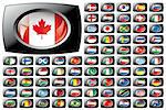 Shiny button flags with black frame collection -  vector illustration. Isolated abstract object against white background.