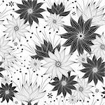 Seamless white and black floral pattern with vintage flowers (vector)