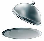 An open empty metal silver platter or cloche with space to place object or text on it