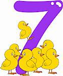 cartoon illustration with number seven and chicks