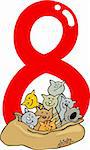 cartoon illustration with number eight and cats