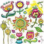 Set beautiful flowers floral icons. different colors , representing spring and summer.