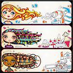 Fashion banner. shopping girls. Vector, horizontal banners with copyspace. beautiful, young women with lots of makeup.